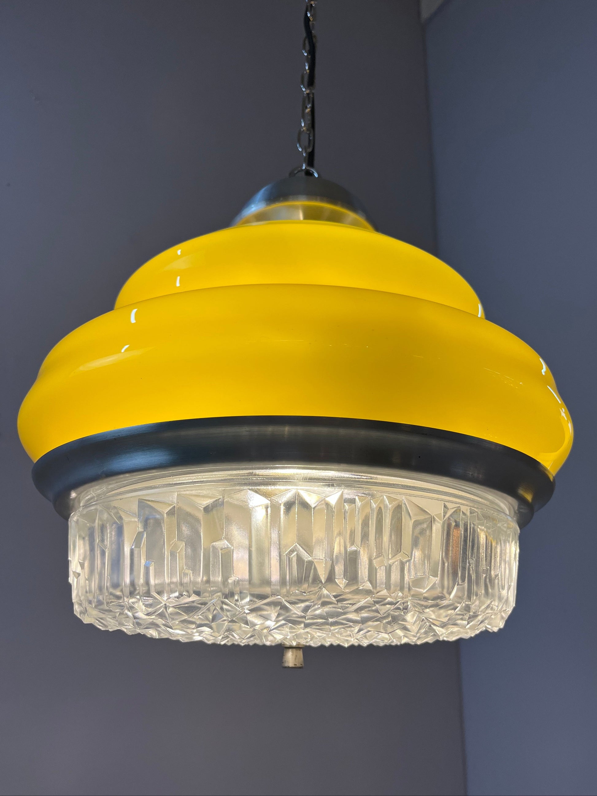 Vintage Hängelampe gelb Glas von Space Age