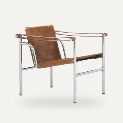 Fauteuil Lounge Vintage Le Corbusier LC1 de Cassina Fourrure Marron