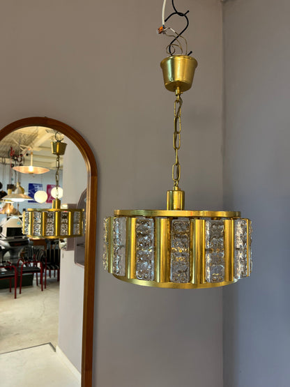 Vintage Hängelampe Messing Glas von Carl Fagerlund für Orrefors