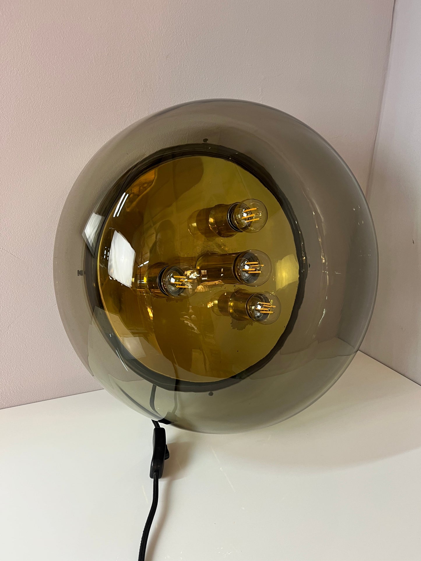 Vintage Wand- und Deckenlampe von Kaiser Leuchten Messing Rauchglas