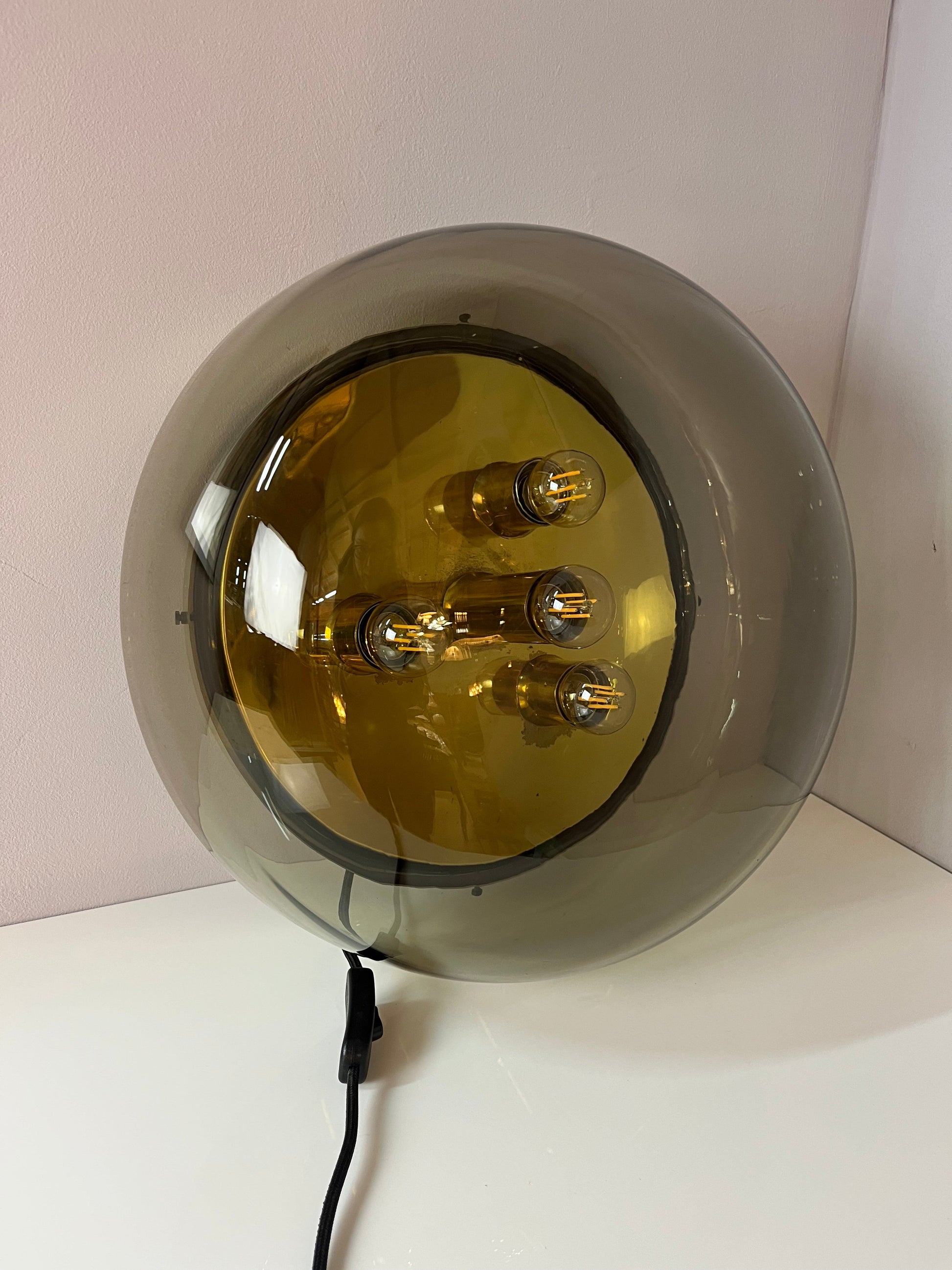 Vintage Wand- und Deckenlampe von Kaiser Leuchten Messing Rauchglas