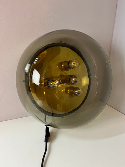 Vintage Wand- und Deckenlampe von Kaiser Leuchten Messing Rauchglas