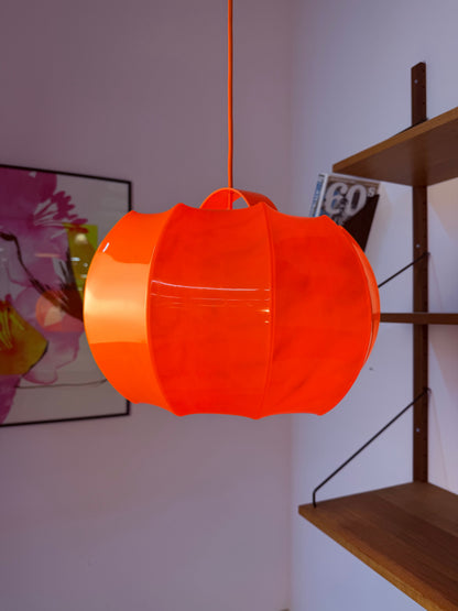Vintage Hängelampe von Ilka Plast, orange Kürbisform