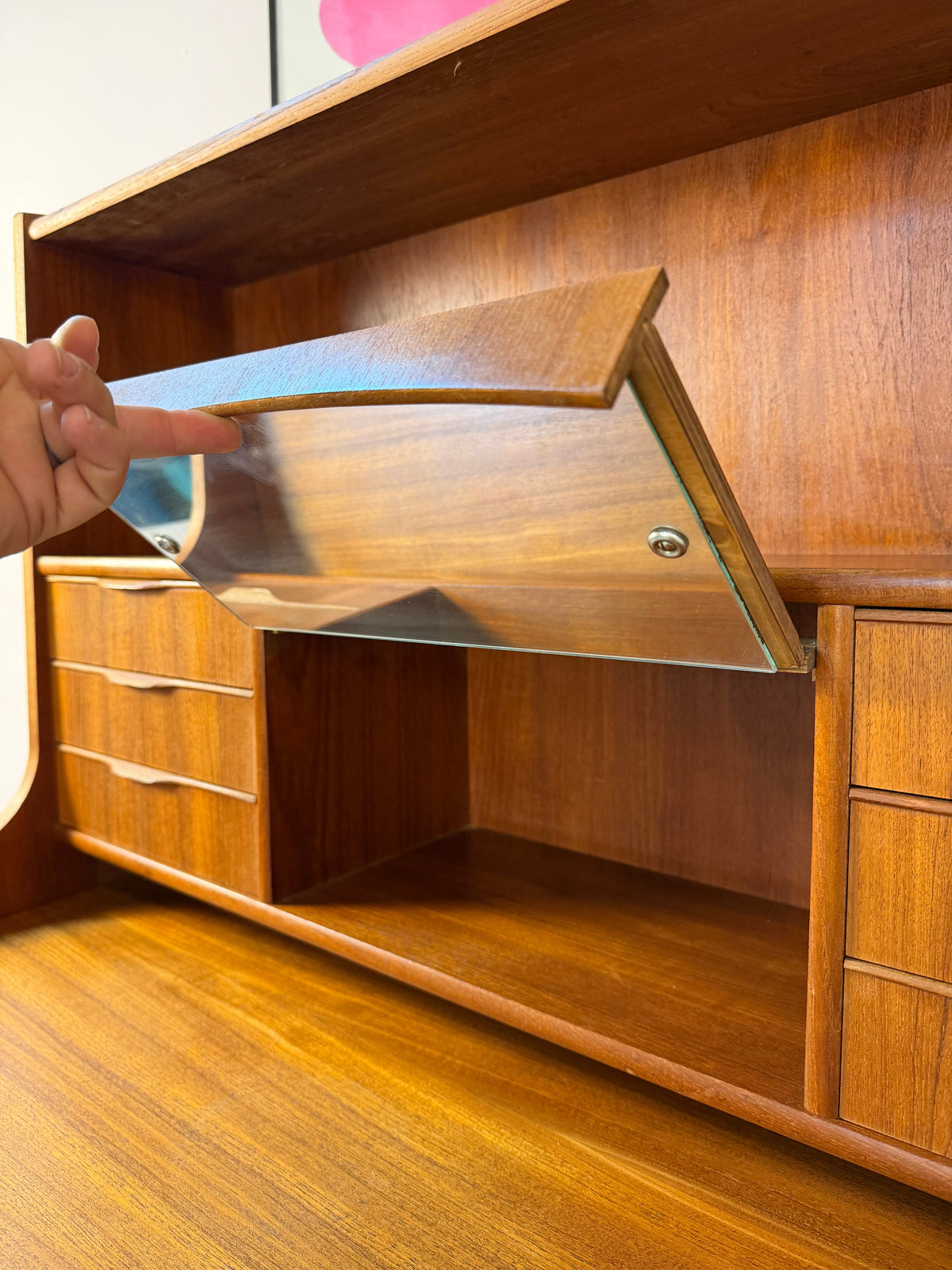 Sekretär mit Spiegel und ausziehbarer Platte aus Teak, Dänemark