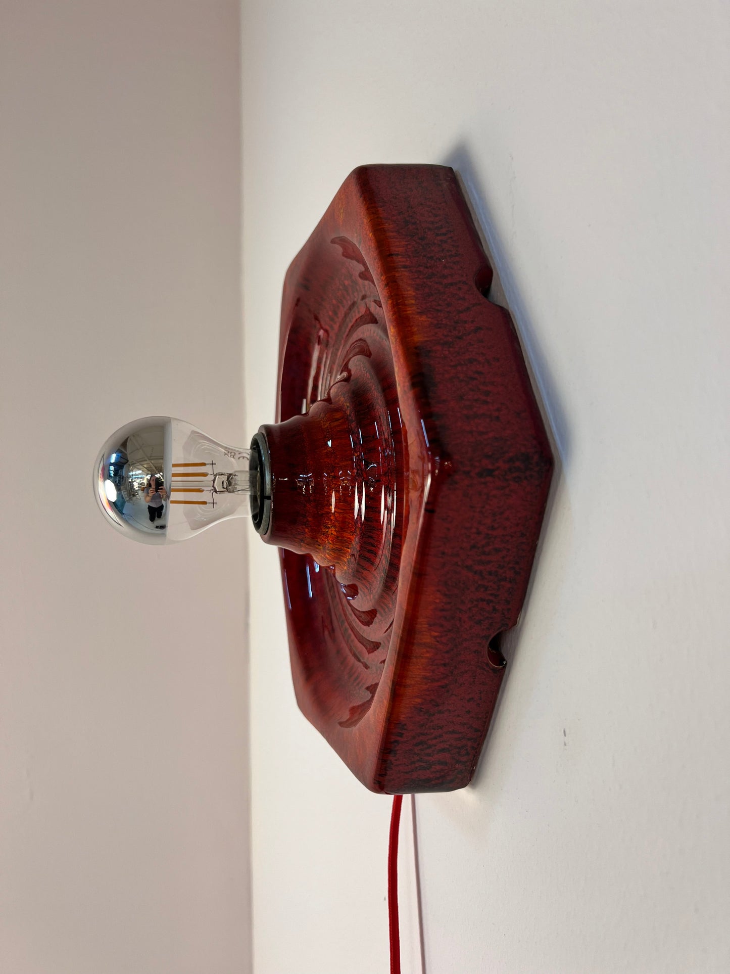 Vintage Wandlampe von Hustadt Leuchten aus roter Keramik