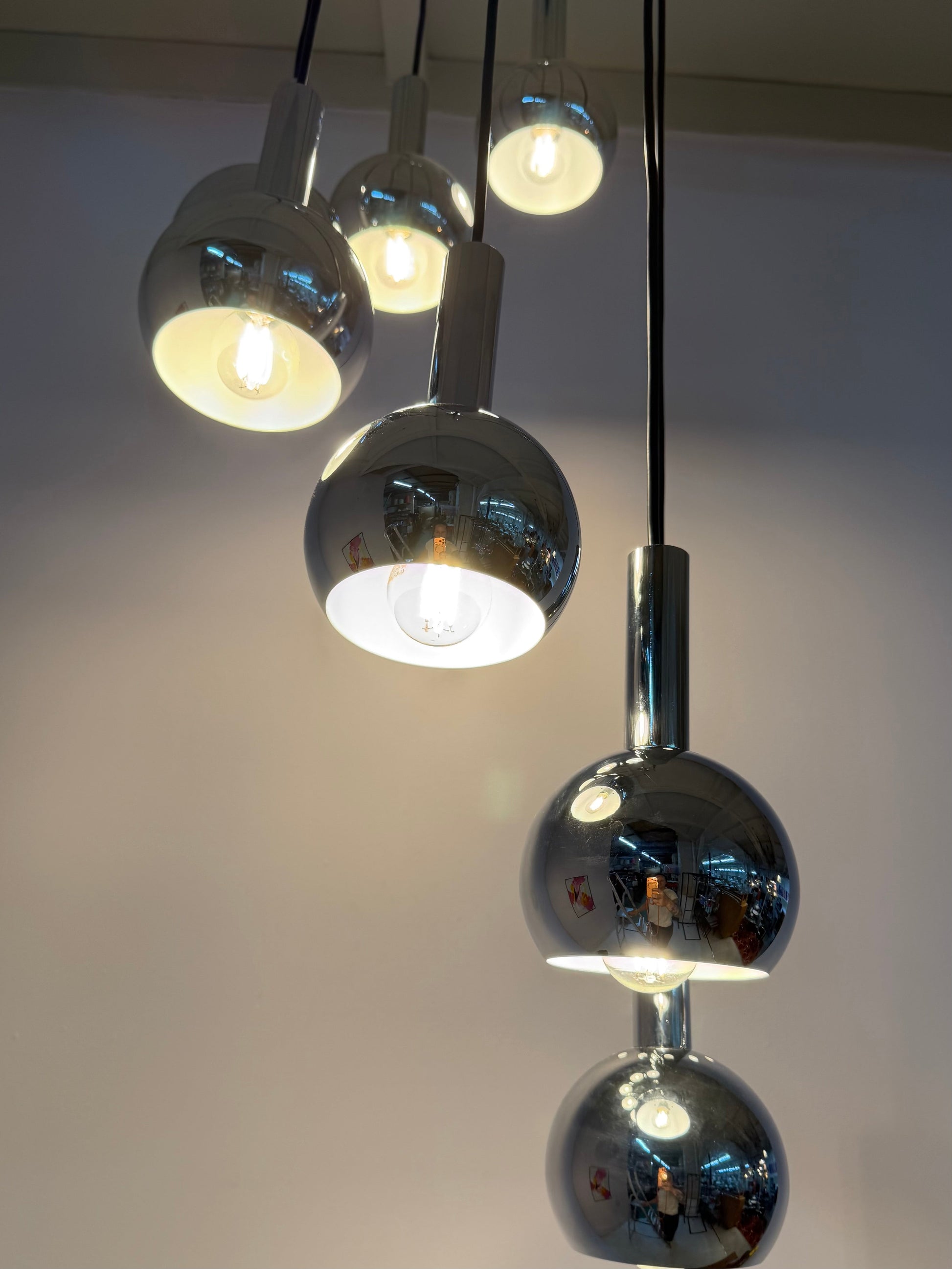 Vintage Kaskadenlampe 7-flammig Chrom von Richard Essig