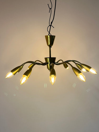 Vintage Kronleuchter 10-armig aus Messing mit Spider-Optik