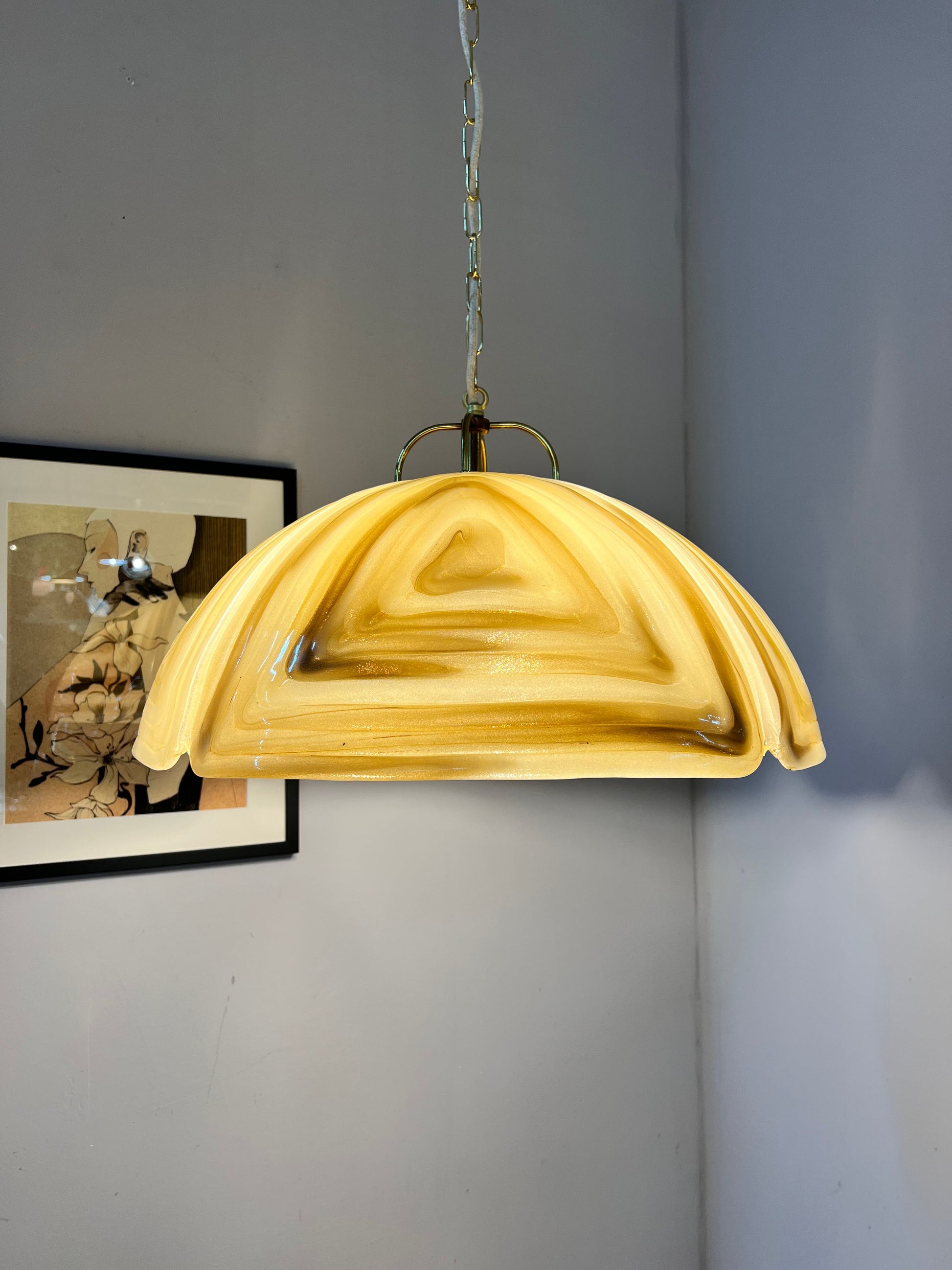 Vintage Hängelampe braun Glas von Cristallux