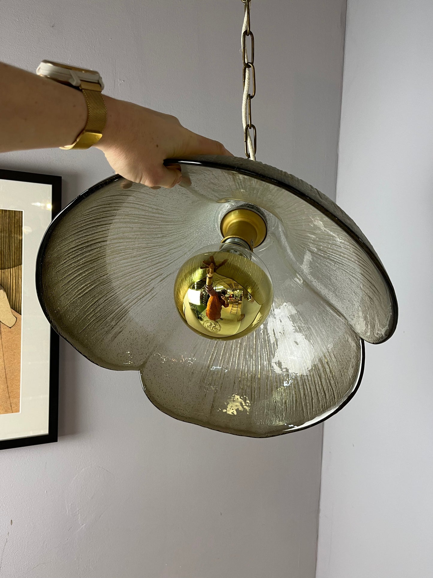 Vintage Hängelampe Blume von Peill und Putzler