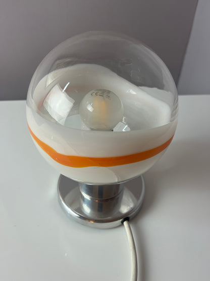 Vintage Tischlampe von Doria weiß orange Glas Chrom
