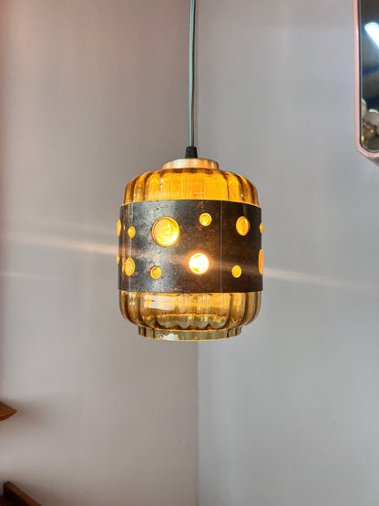 Vintage Hängelampe Kupfer Glas von Raak