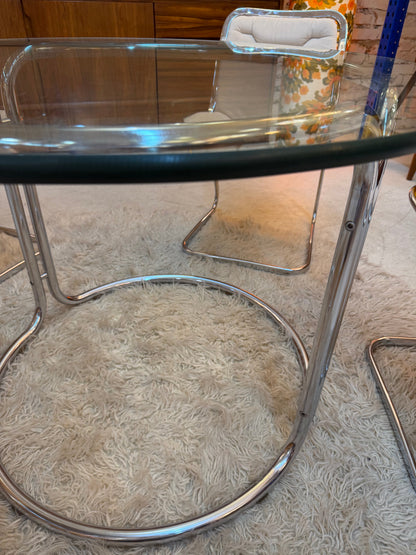 Vintage Esstisch Chrom und Glas Ø 99 cm Space Age Italien