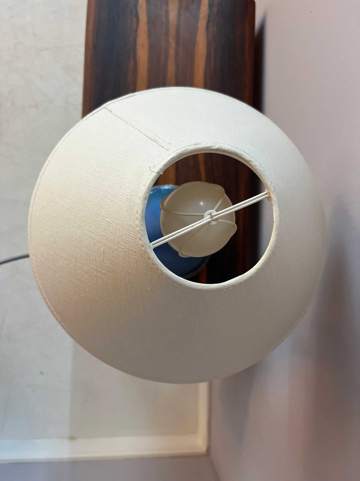 Tischlampe blau braun Keramik mit Stoffschirm