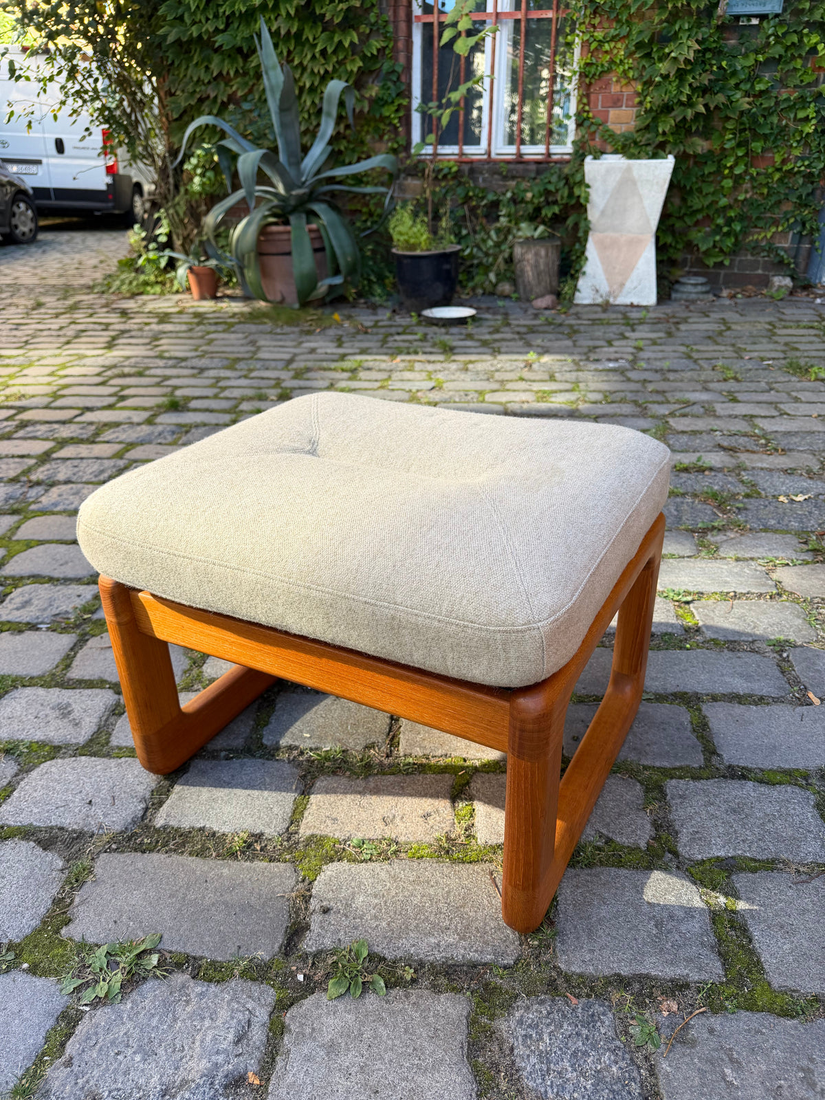 Hocker Teak und Wollstoff von Holstebro Møbelfabrik