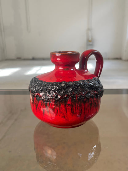 Vintage Vase 210 rot schwarz von Kreutz für Kreutz Keramik Lava-Glasur