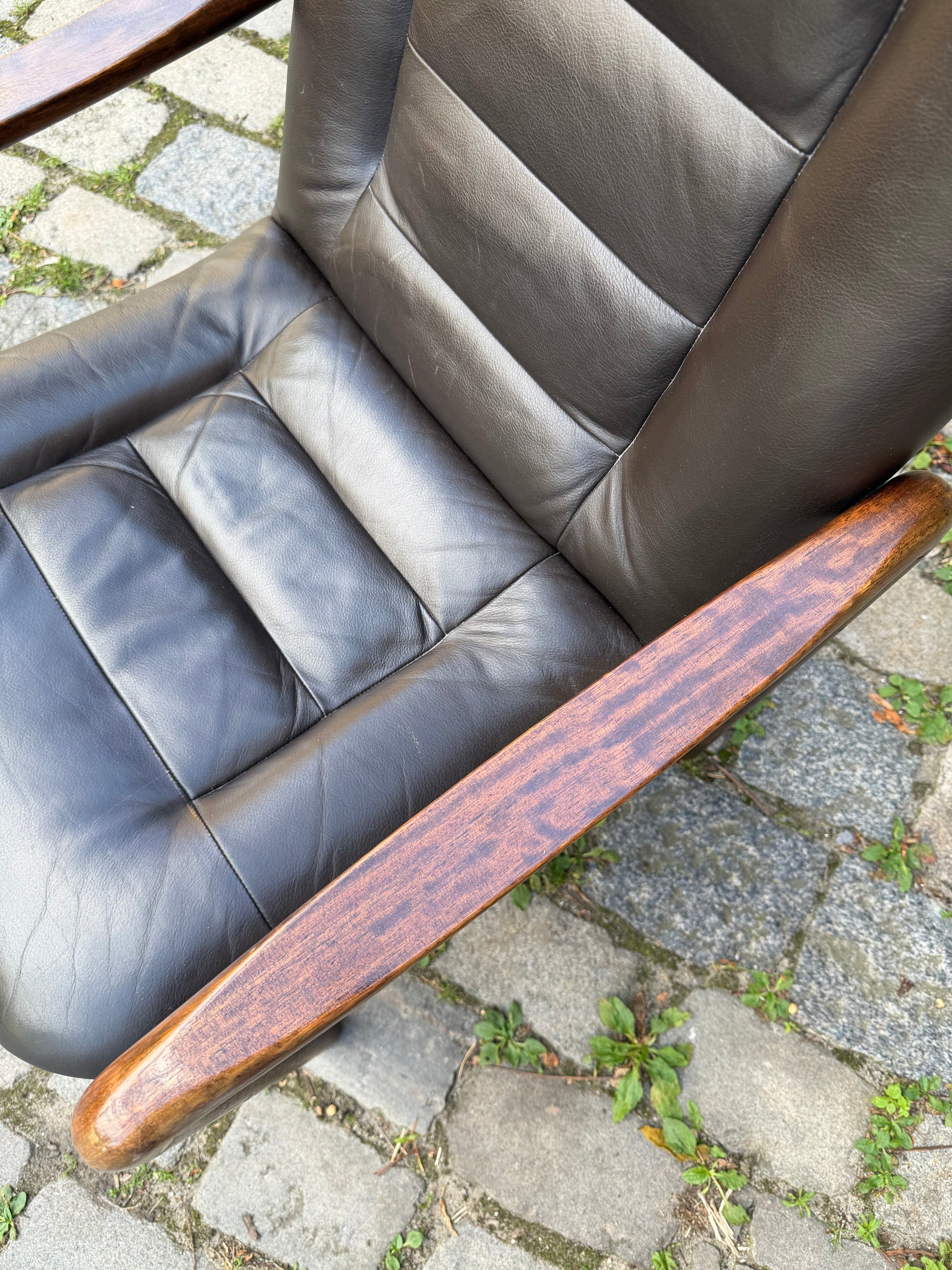 Vintage Sessel Echtleder dunkelbraun von Dyrlund