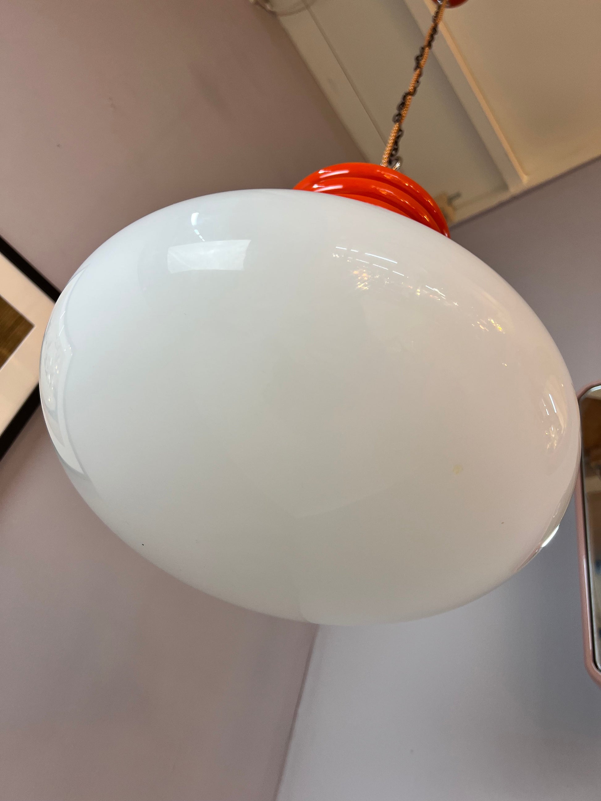 Vintage Hängelampe orange weiß von Tronconi