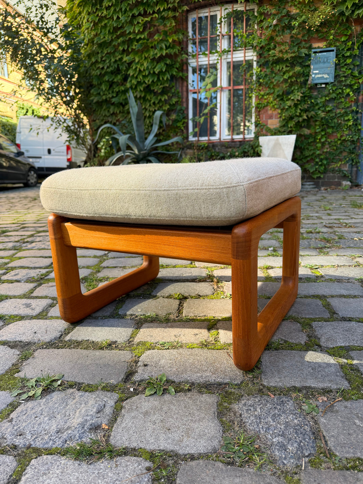 Hocker Teak und Wollstoff von Holstebro Møbelfabrik