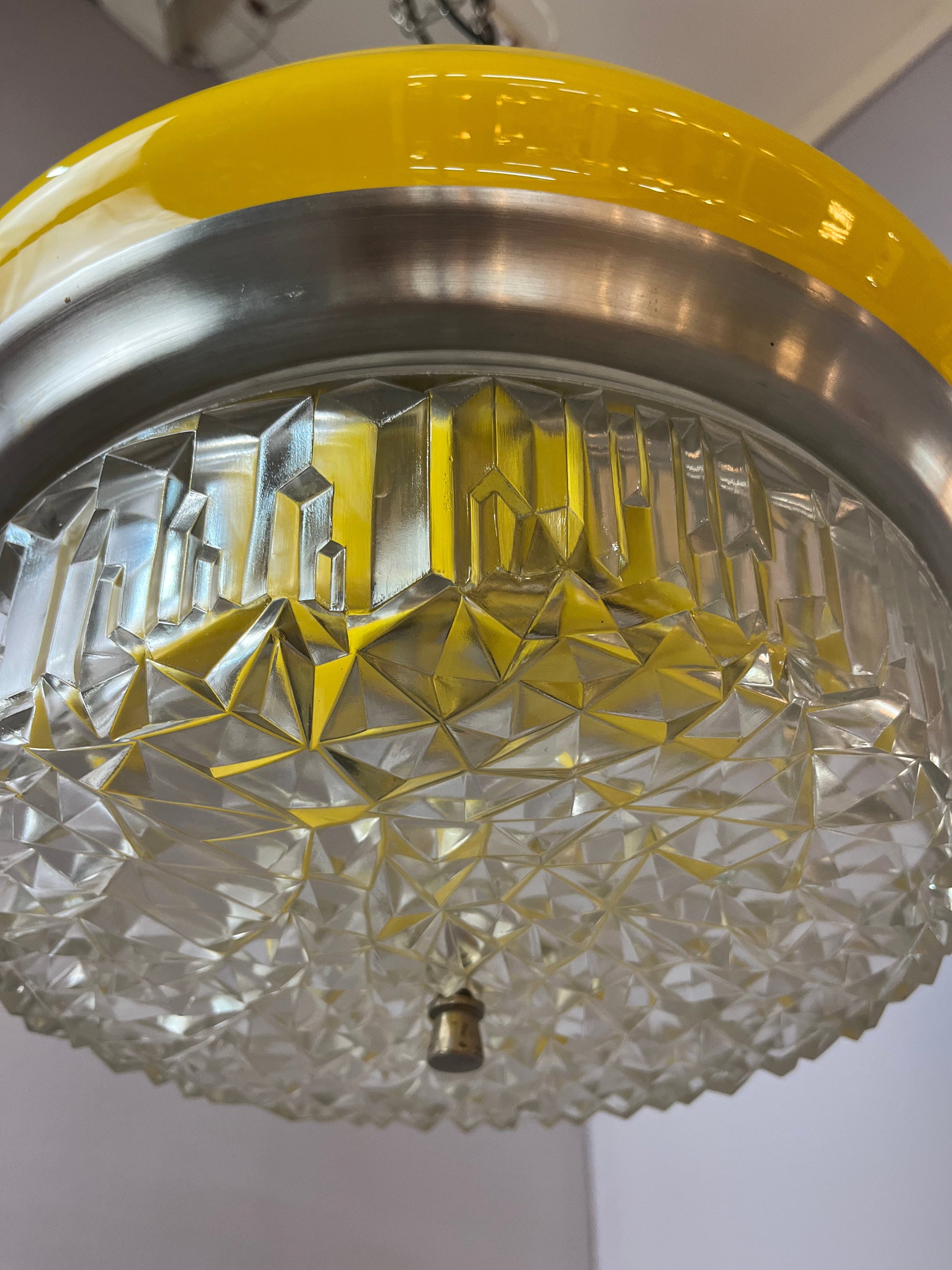 Vintage Hängelampe gelb Glas von Space Age