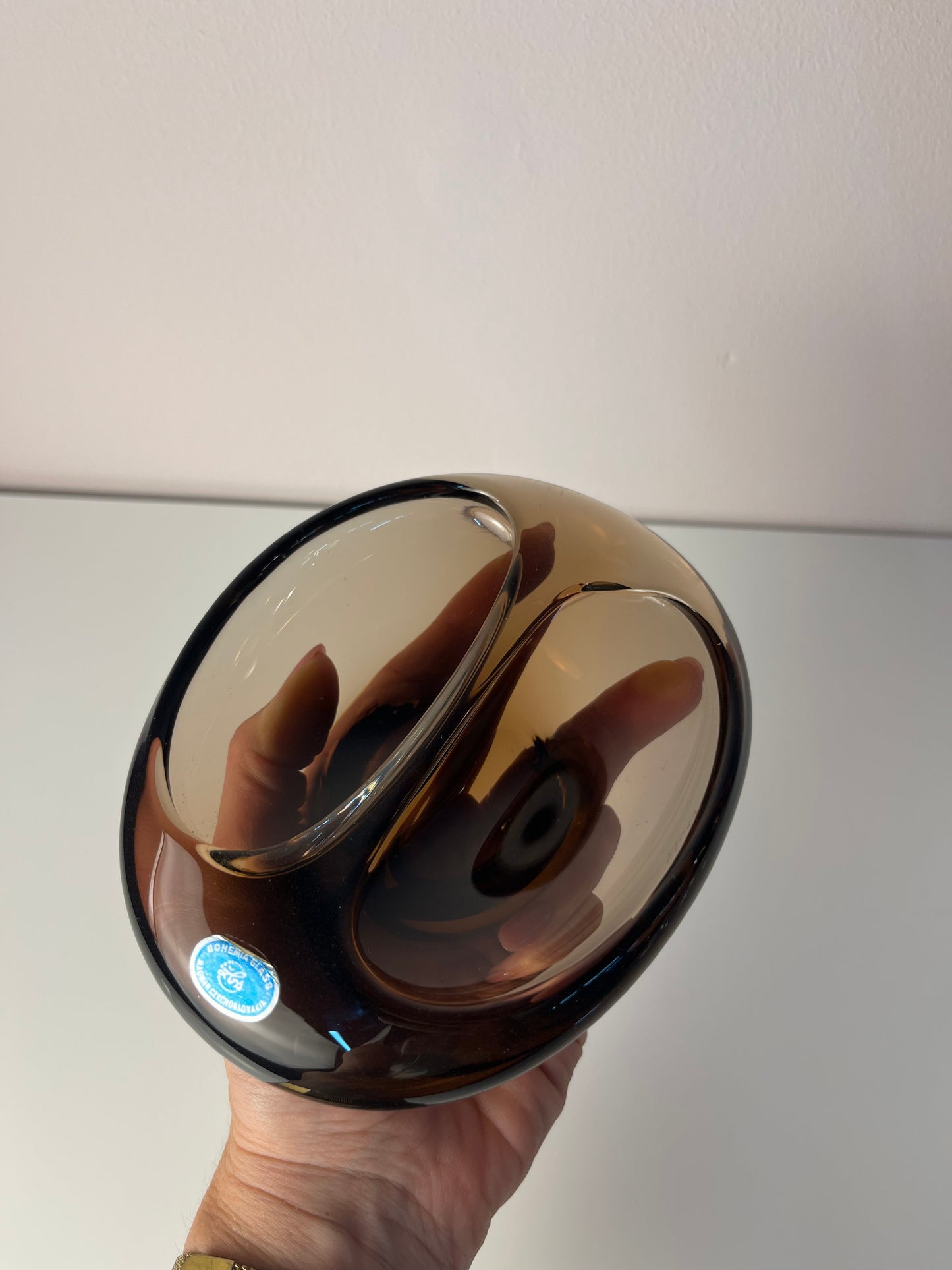 Vintage Aschenbecher aus grauem Glas von Miloslav Klinger für Železný Brod Sklo