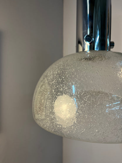 Vintage Hängelampe von Herbert Proft für Glashütte Limburg Eisglas Chrom groß