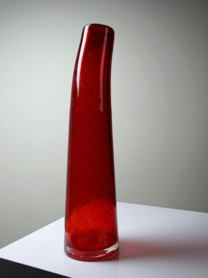 Vintage Vase Murano Stil rotes geblasenes Glas mit Blasen