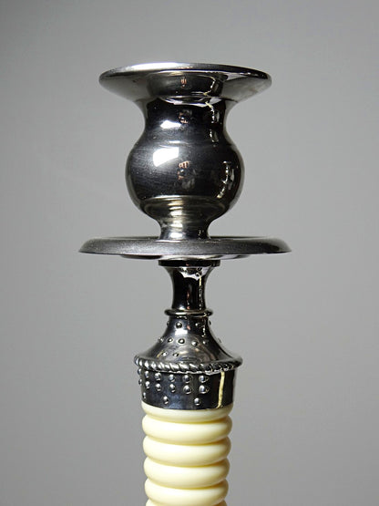 Vintage Kerzenleuchter Set von 2 silberfarben, elfenbeinfarben, Metall, Kunststoff