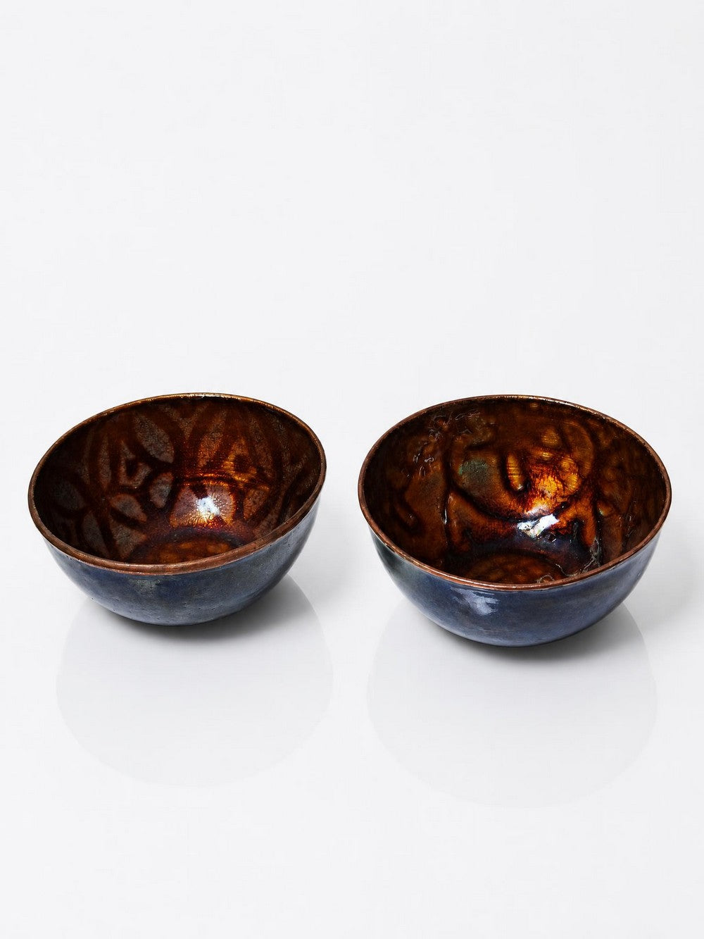 Set von 2 Vintage Schale aus emailliertem Kupfer in Blau und Kupfer