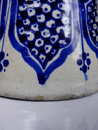 Vintage Vase Khabia aus Fès 19.-20. Jh. Kobaltblau, handgemacht