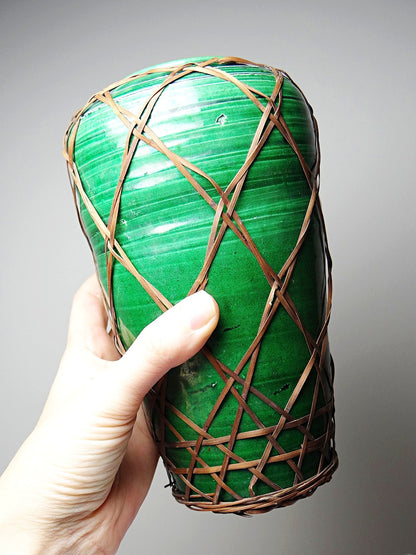 Vintage Vase Awaji-yaki mit Bambusflechtung Japan 1900-1930