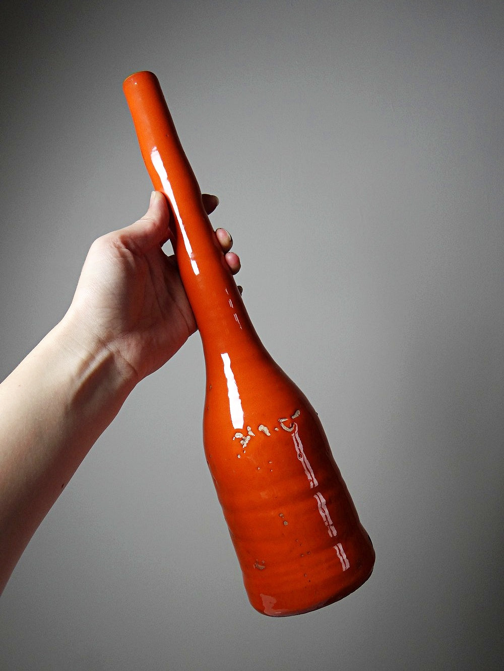 Vintage Lampenfuß Terrakotta orange glasiert Vintage Orange