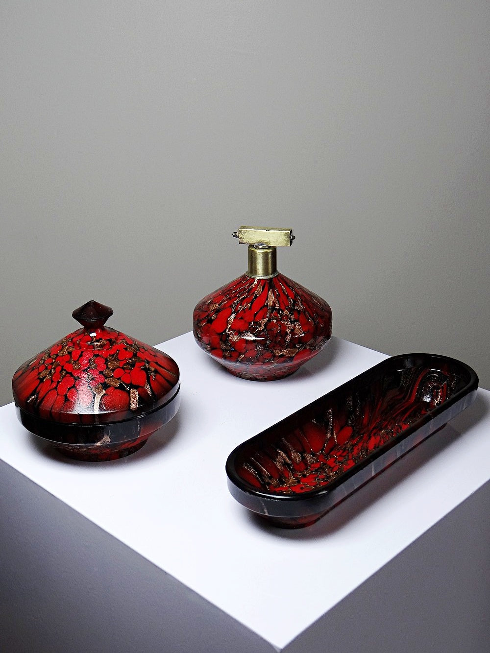 Vintage Bad-Set von Vincenzo Nason für Murano Aventurin Glas schwarz rot