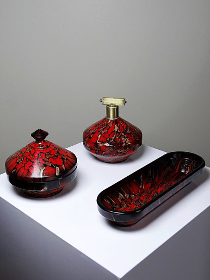 Vintage Bad-Set von Vincenzo Nason für Murano Aventurin Glas schwarz rot