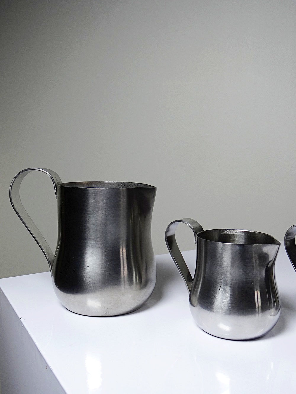 Vintage Barmessbecher Set von 4 aus gebürstetem Edelstahl, Silber