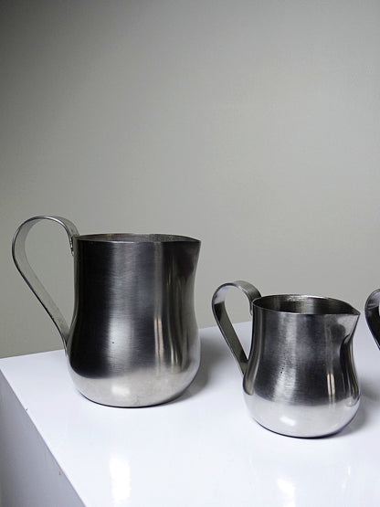Vintage Barmessbecher Set von 4 aus gebürstetem Edelstahl, Silber