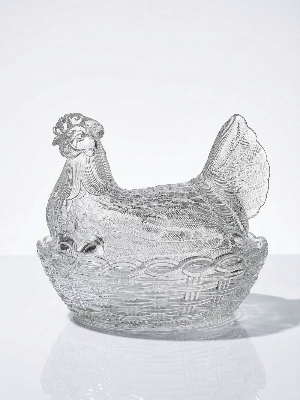 Vintage Bonbonniere Huhn aus gepresstem Glas, antik, frühes 20. Jh.