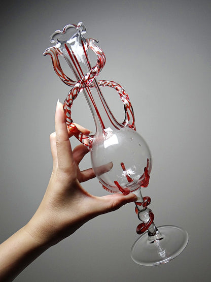 Vintage Vase Filigrana/Zanfirico von Murano Rot