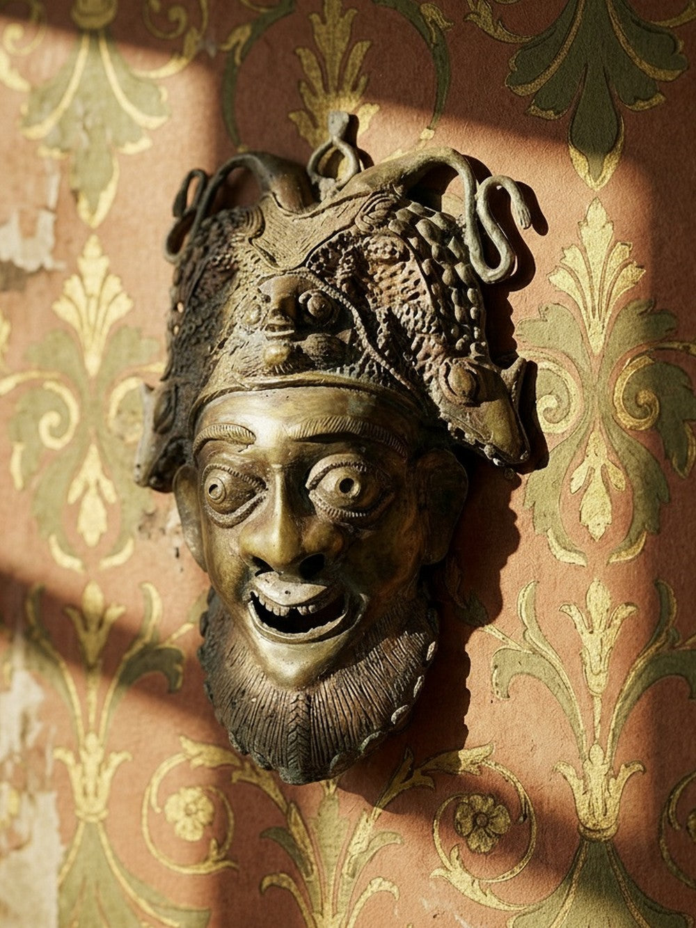 Vintage Maske Bamoun für BraunDekoration Afrikanische Bronze-Maske aus Kamerun