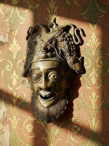 Vintage Maske Bamoun für BraunDekoration Afrikanische Bronze-Maske aus Kamerun