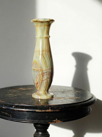 Vintage Vase aus grün gestreiftem Onyx Italien grün beige rost