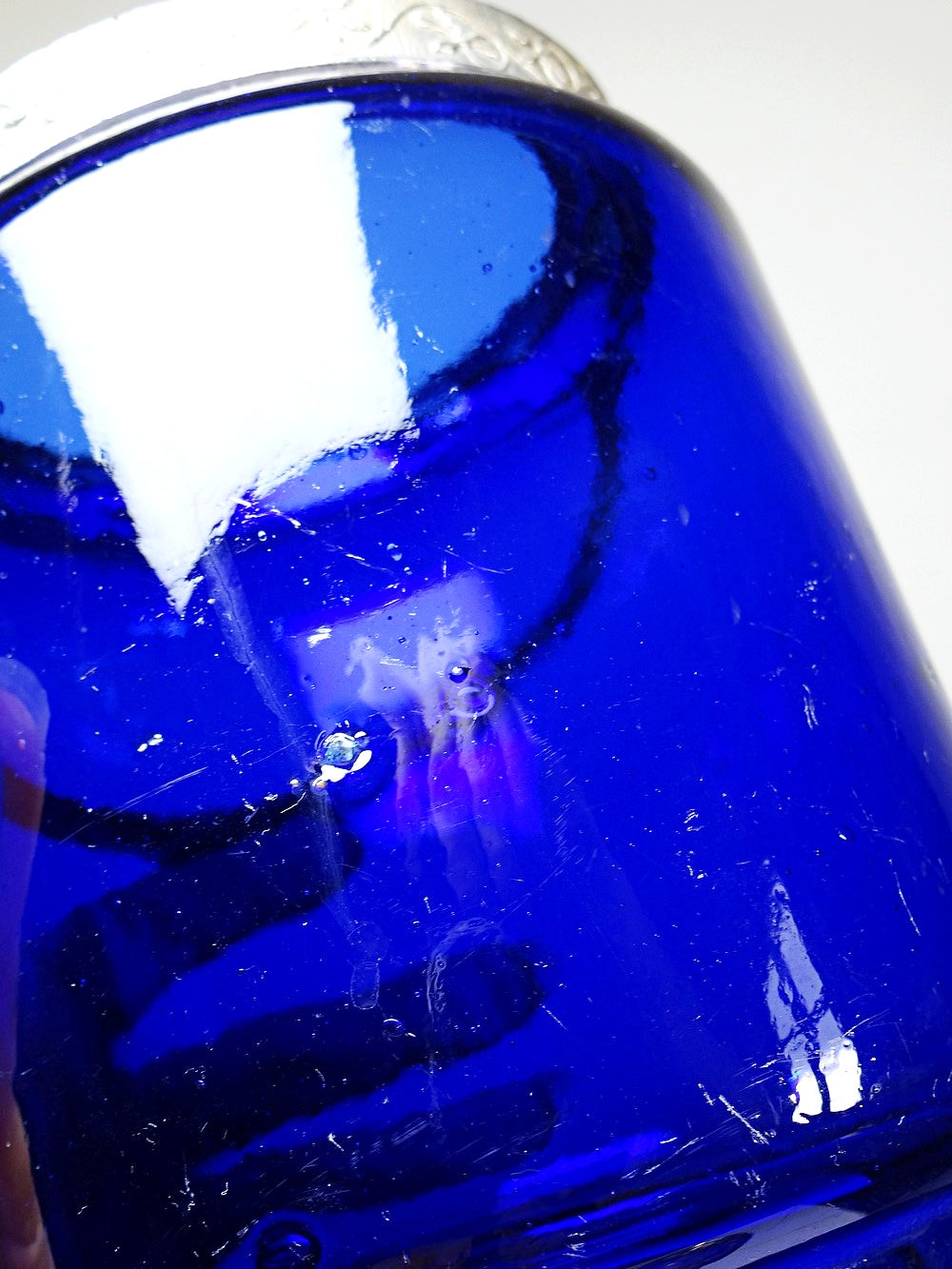 Vintage Bonbonniere blaues Kobaltglas versilbertes Metall