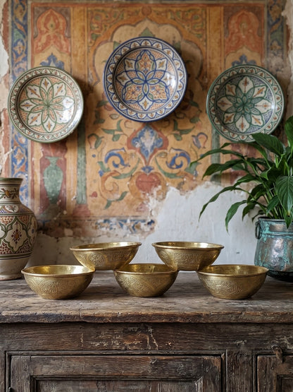 Set von 5 Vintage Hammam Schalen aus handgraviertem Kupfer, frühes 20. Jahrhundert