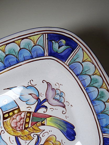 Vintage Wandteller Gubbio mit Vogeldekor aus italienischer Fayence