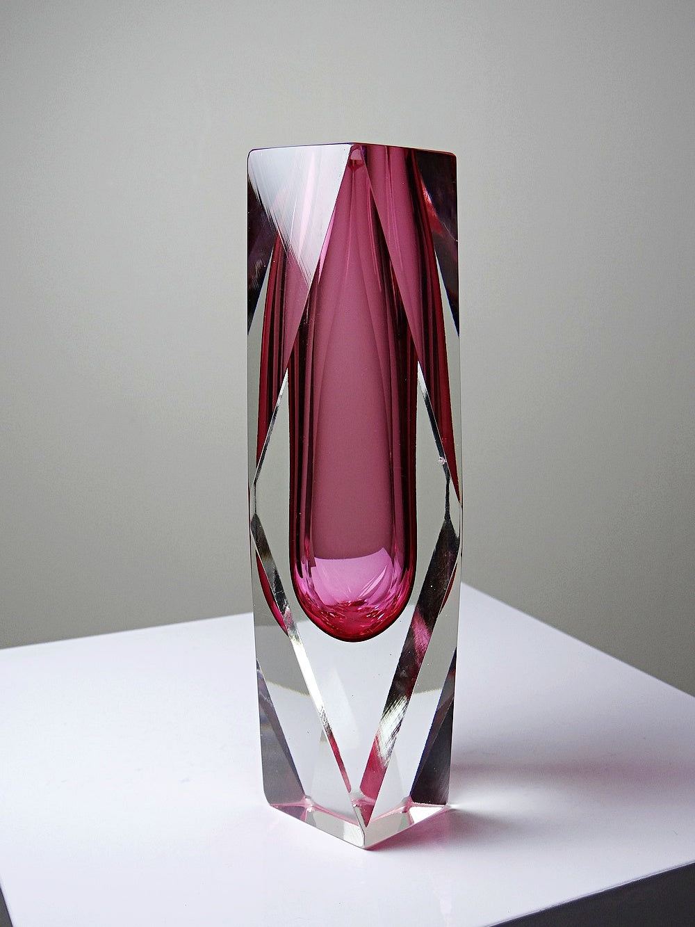 Vintage Vase Sommerso von Flavio Poli oder Alessandro Mandruzzato für Seguso Vetri rosa klar