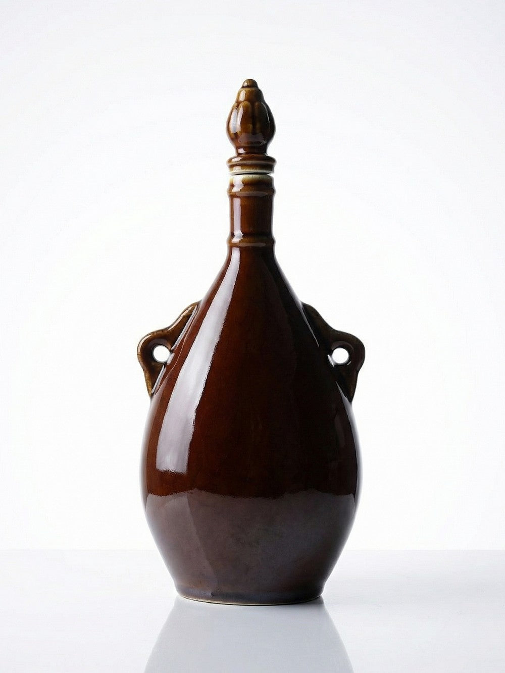Vintage Keramikflasche braun mit Korkstopfen tabakbraun