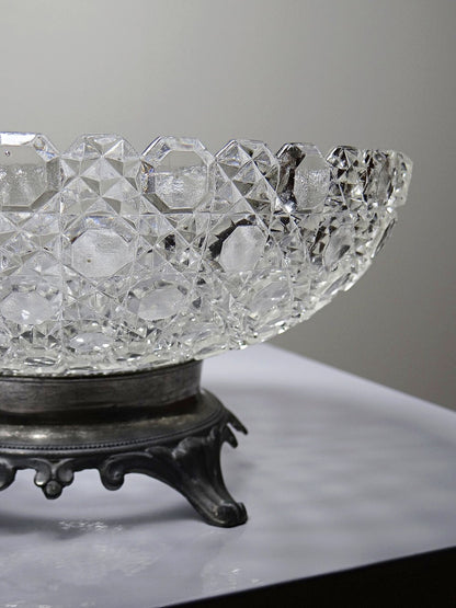 Vintage Schale von Baccarat für Pressglas mit Zinnfuß durchsichtig