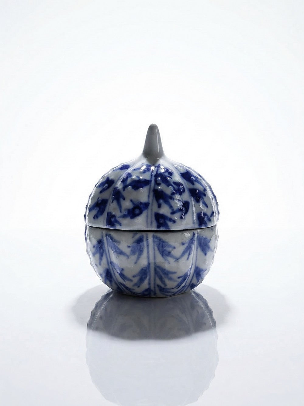 Vintage Schmuckdose Kürbisform Porzellan blau-weiß handbemalt Chinesisch