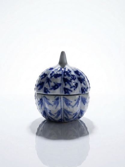 Vintage Schmuckdose Kürbisform Porzellan blau-weiß handbemalt Chinesisch