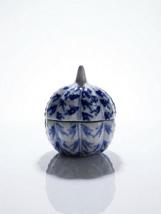 Vintage Schmuckdose Kürbisform Porzellan blau-weiß handbemalt Chinesisch