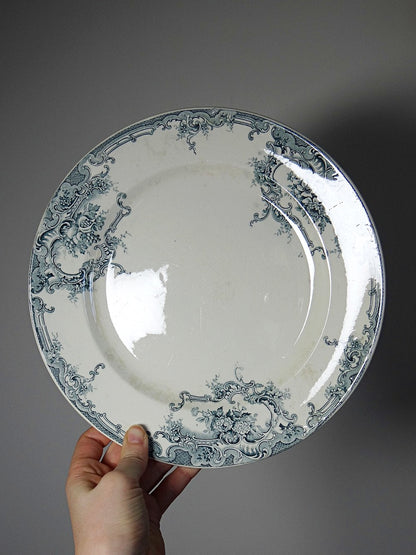 Vintage Teller Dauphin von Boch Frères Keramis blaues Dekor Set von 6